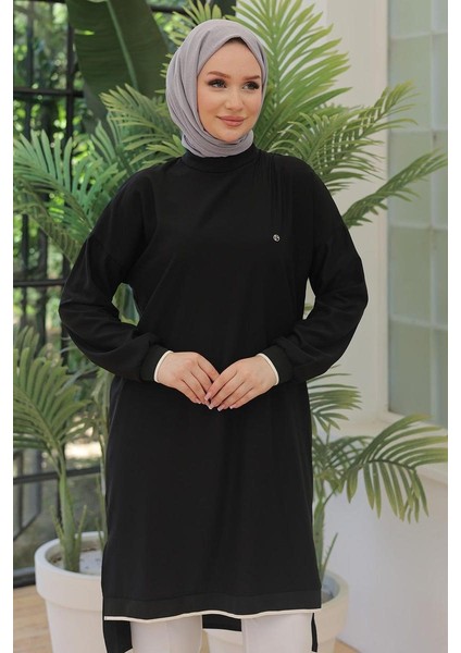 Kolları Ribanalı Arkadan Uzatmalı Basic Tunik-Siyah 25YT449 modelleri