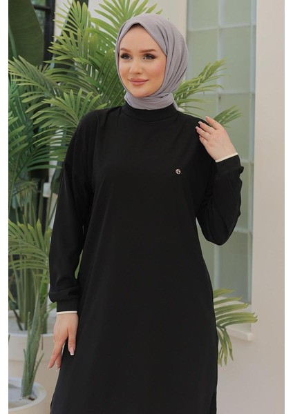 Kolları Ribanalı Arkadan Uzatmalı Basic Tunik-Siyah 25YT449 fırsatları