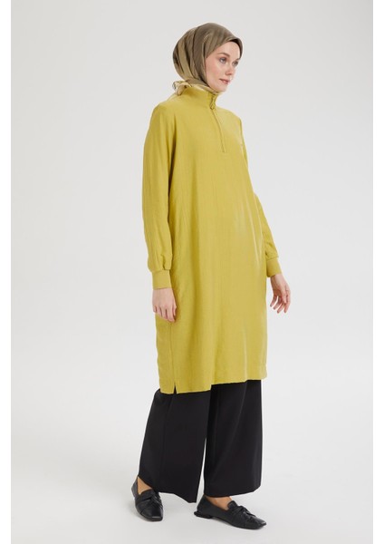 Yarım Fermuarlı Kolları ve Yakası Ribanalı TUNIK-OLIVE-25YT433 fiyatları