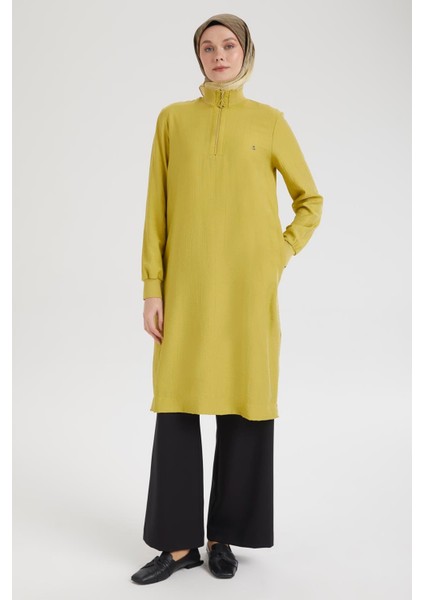 Yarım Fermuarlı Kolları ve Yakası Ribanalı TUNIK-OLIVE-25YT433 modelleri