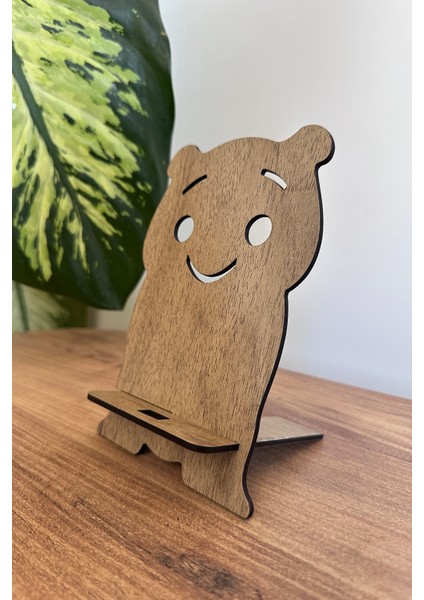 Ahşap Ayı Telefon ve Tablet Tutucu - Stand Telefon Tutacağı Masa Üstü Sabitleyici