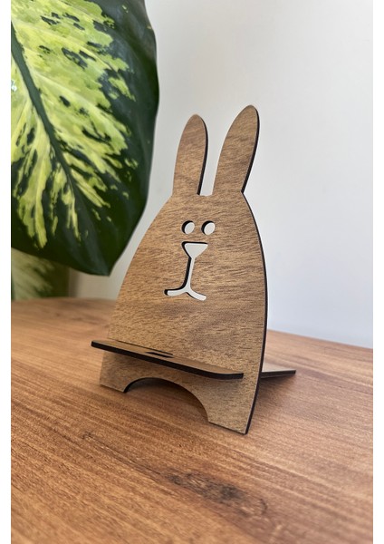 Ahşap Tavşan Telefon ve Tablet Tutucu - Masa Üstü Sabitleyici Stand Telefon Tutacağı