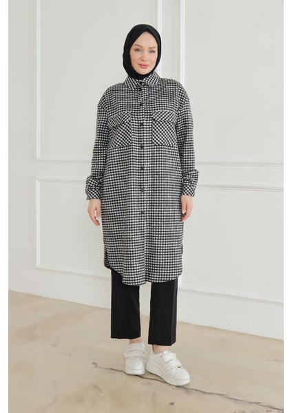 Gömlek Yaka Çıtçıtlı Tunik-Siyah 24KT415