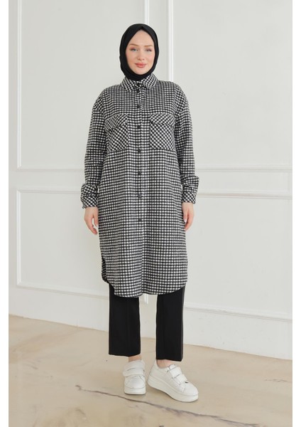 Gömlek Yaka Çıtçıtlı Tunik-Siyah 24KT415