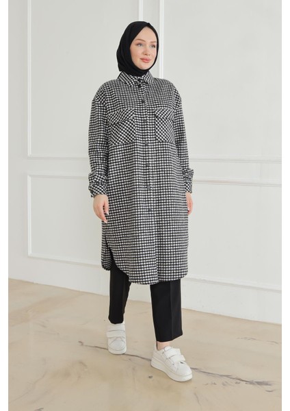 Gömlek Yaka Çıtçıtlı Tunik-Siyah 24KT415