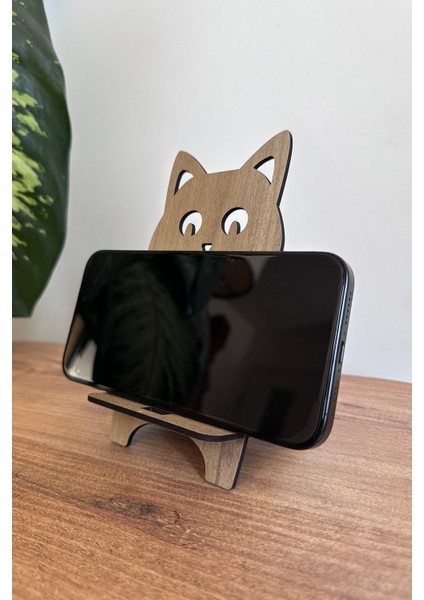 Ahşap Kedi Telefon ve Tablet Tutucu - Masa Üstü Sabitleyici Stand Telefon Tutacağı modelleri