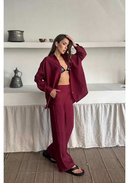 Gömlek-Pantolon Takım Cupra Kumaş - Bordo