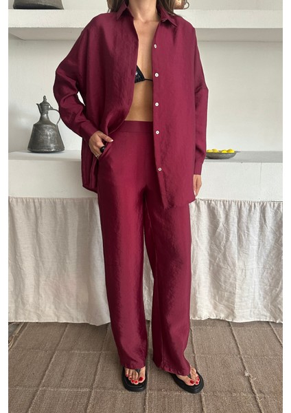 Gömlek-Pantolon Takım Cupra Kumaş - Bordo