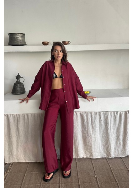 Gömlek-Pantolon Takım Cupra Kumaş - Bordo