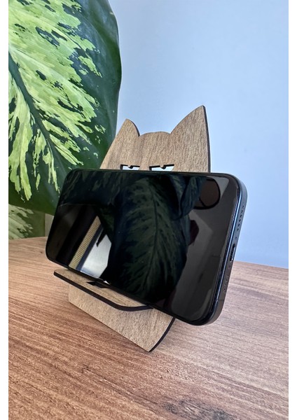 Ahşap Somurtan Kedi Telefon ve Tablet Tutucu - Masa Üstü Sabitleyici Stand Telefon Tutacağı fırsatları