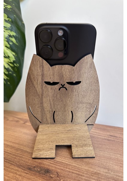 Ahşap Somurtan Kedi Telefon ve Tablet Tutucu - Masa Üstü Sabitleyici Stand Telefon Tutacağı indirimleri