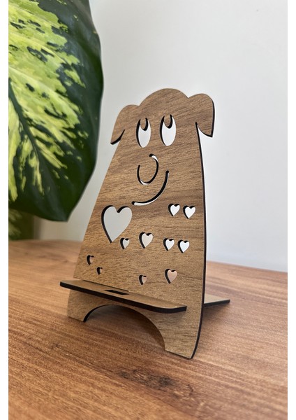 Ahşap Köpek Telefon ve Tablet Tutucu - Masa Üstü Sabitleyici Stand Telefon Tutacağı