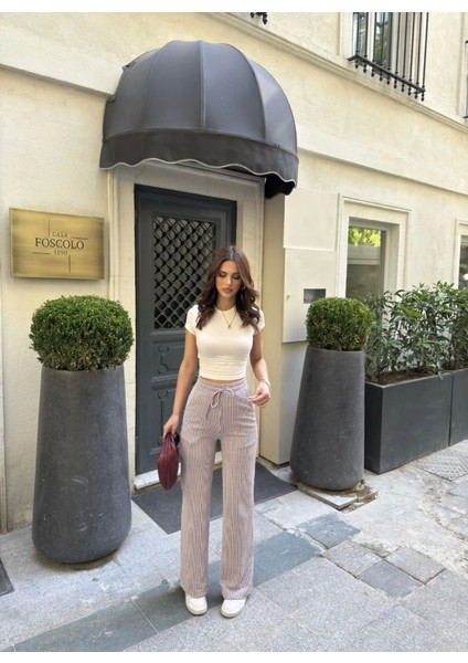 Su Yolu Çizgili Kolay Kombinle Ne Bilir Cepli Pantolon - Bordo modelleri