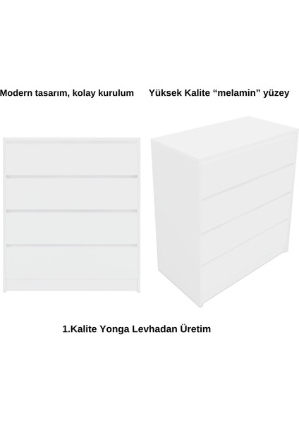Tidy Dört Çekmeceli Şifonyer Beyaz
