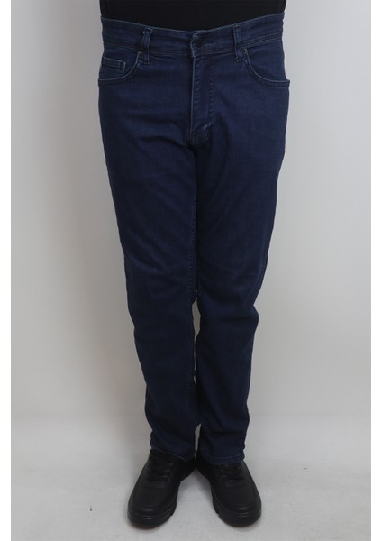Fistan Store Erkek Lacivert Yüksek Bel Rahat Kesim Boru Paça Jean Pantolon