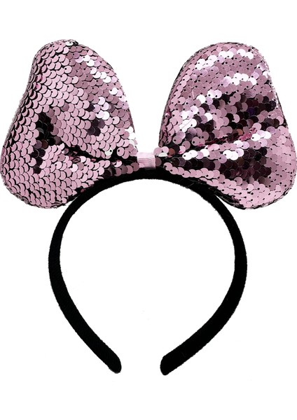 Renk Değiştiren Pullu Payetli Fiyonk Parti Tacı Pembe Gümüş Renk 20X16 cm