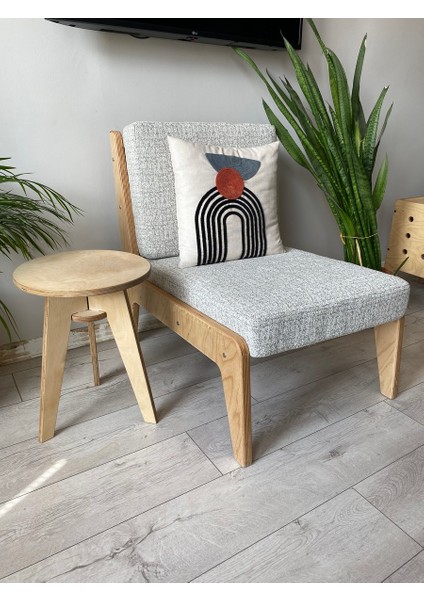 Helle Yuvarlak Tekli Huş Ağacı Plywood Sehpa – Doğal Ahşap, Modern Tasarım Yan Sehpa