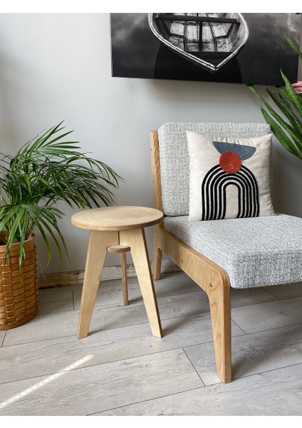 Helle Yuvarlak Tekli Huş Ağacı Plywood Sehpa – Doğal Ahşap, Modern Tasarım Yan Sehpa
