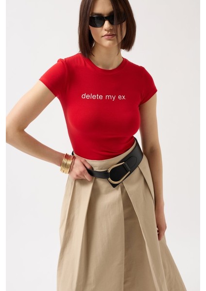 Delete My Ex Baskılı Likralı Crop T-Shirt