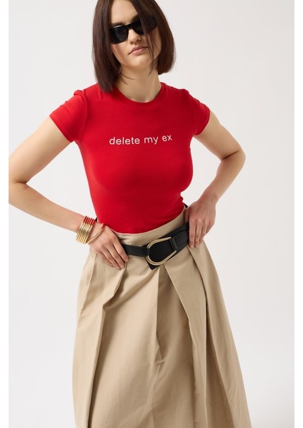 Delete My Ex Baskılı Likralı Crop T-Shirt