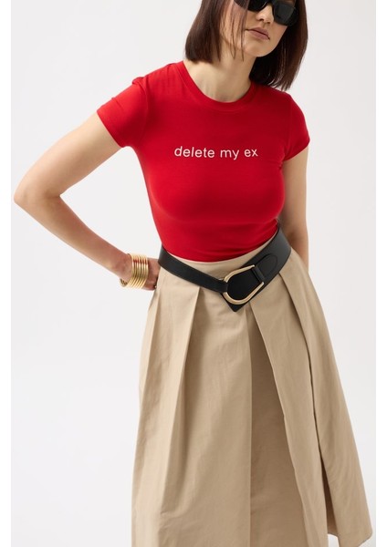 Delete My Ex Baskılı Likralı Crop T-Shirt