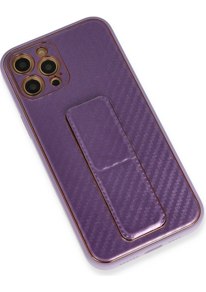Iphone 12 Pro Kılıf Coco Karbon Standlı Kapak - Mor Bstmy