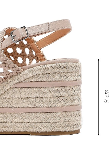Kadın Krem Örgü Bilekten Tokalı Dolgu Topuklu Espadril Sandalet 25SFE451729 fiyatları
