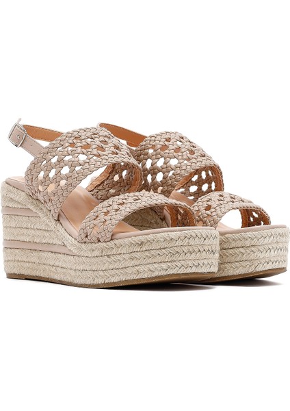 Kadın Krem Örgü Bilekten Tokalı Dolgu Topuklu Espadril Sandalet 25SFE451729 modelleri