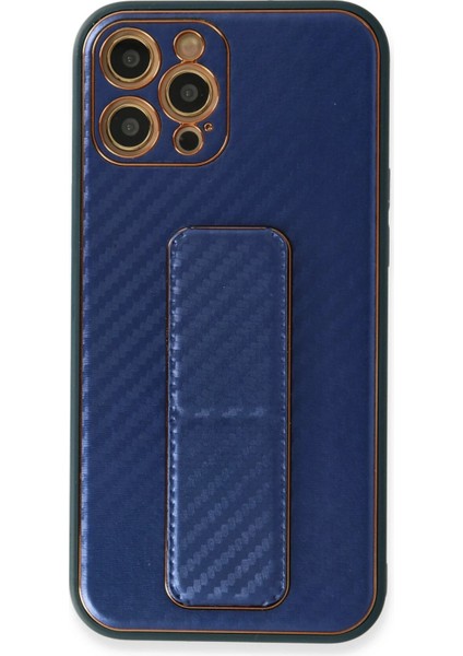 Iphone 12 Pro Max Kılıf Coco Karbon Standlı Kapak - Mavi Bstmy