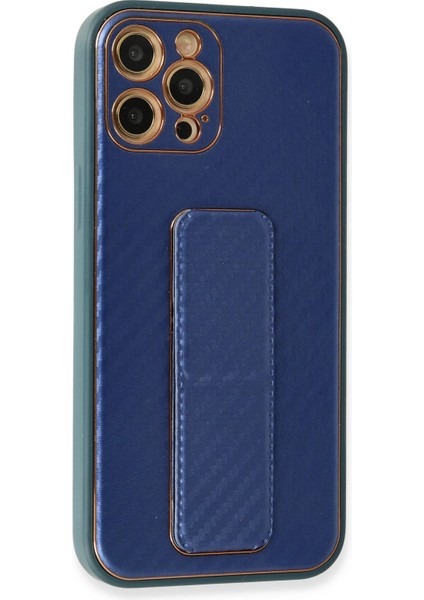 Iphone 12 Pro Max Kılıf Coco Karbon Standlı Kapak - Mavi Bstmy