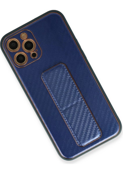 Iphone 12 Pro Max Kılıf Coco Karbon Standlı Kapak - Mavi Bstmy