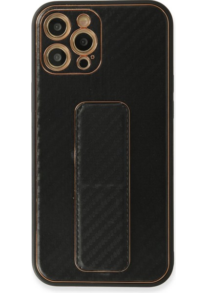 Iphone 12 Pro Max Kılıf Coco Karbon Standlı Kapak - Siyah Bstmy