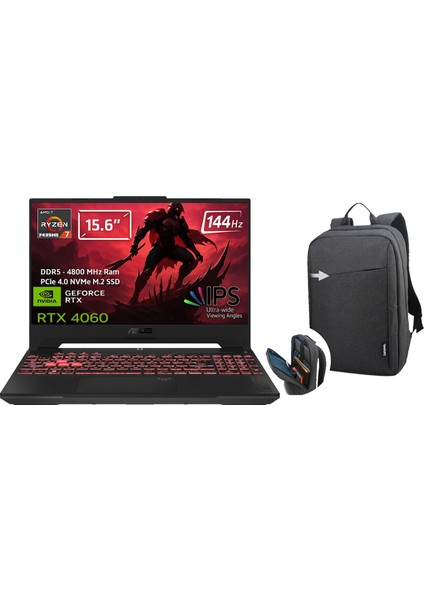 Tuf Gaming A15 R7 7435HS 24GB 1tb SSD RTX4060 144Hz Windows 11 Pro 15.6 Fhd P73 + B210 Siyah Çanta Hediyeli Taşınabilir Bilgisayar FA507NVR-LP147 73