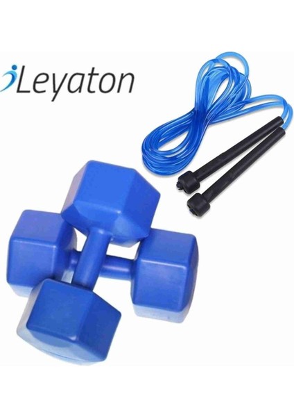 5kg x 2 Adet Dambıl ve Atlama Ipi Kombin Seti Vinyl Kaplama Dumbell