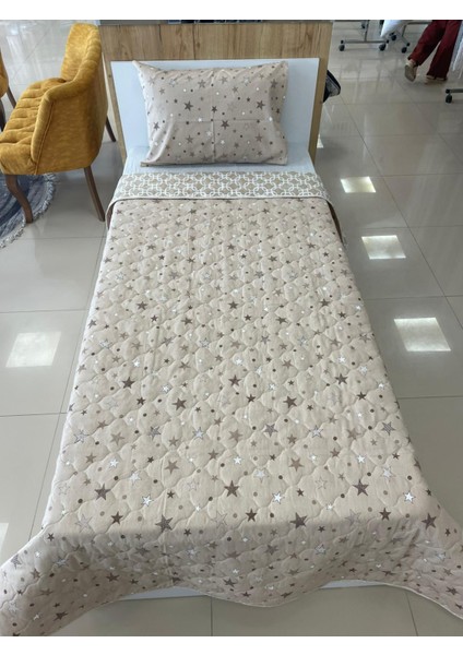 Çift Taraflı Tek Kişilik Kapitone Yatak Örtüsü Takımı Zincir Bej fiyatları