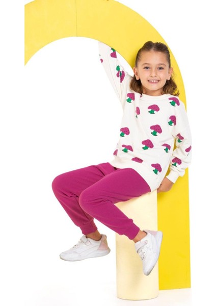 2 Iplik Şardonsuz Mantar Baskılı Kız Çocuk Takım