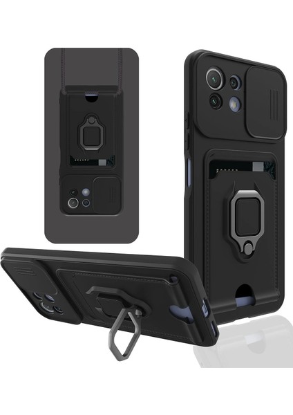 Xiaomi Mi 11 Lite Kılıf Zuma Kartvizitli Yüzüklü Silikon - Siyah Bstmy