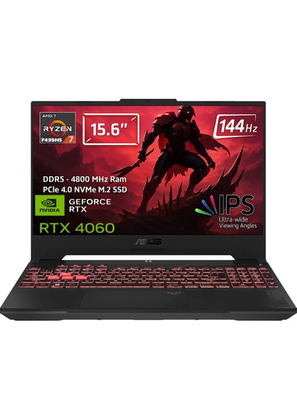 Tuf Gaming A15 R7 7435HS 64GB 512GB SSD RTX4060 144Hz Dos 15.6 Fhd P7 Taşınabilir Bilgisayar FA507NVR-LP147 07