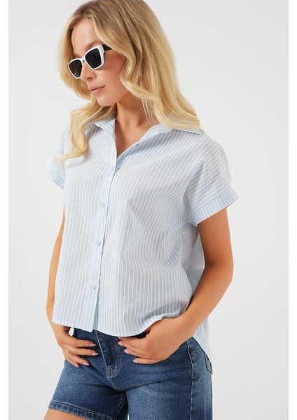 Çizgili Kısa Kol Gömlek 20324 - Açık Mavi modelleri