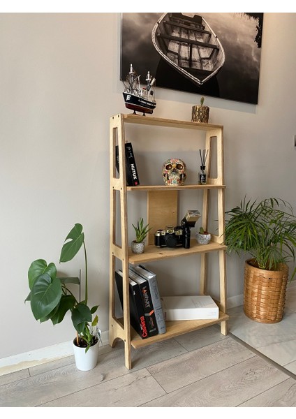 Raul Huş Ağacı, iskandinav tasarım, Plywood Çok Amaçlı Duvar Rafı Kitaplık Çiçeklik Salon Banyo Çalışma Odası 4 Raflı modelleri