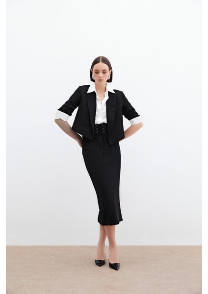 Bel Detaylı Kalem Etek - Siyah modelleri