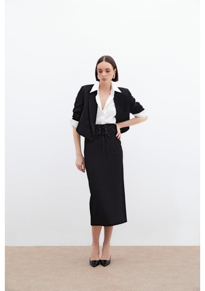 Bel Detaylı Kalem Etek - Siyah fırsatları
