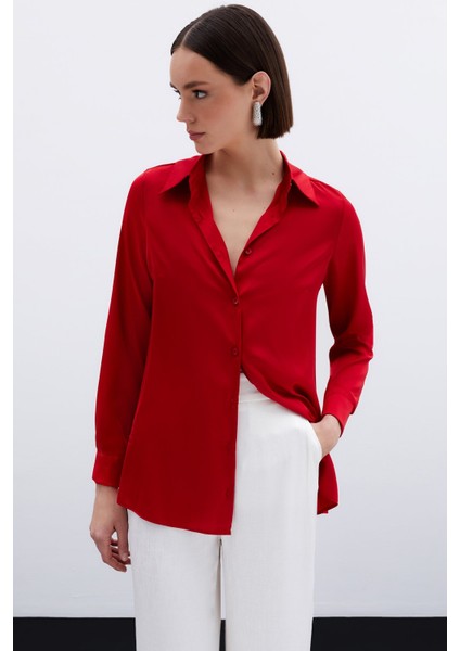 Oversize Saten Gömlek - Kırmızı modelleri