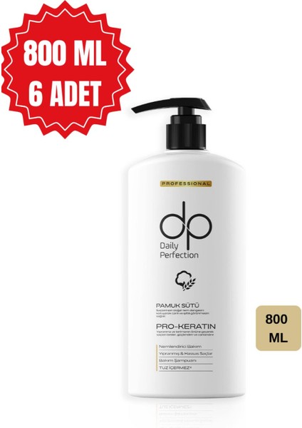 Pamuk Sütü Özlü Saç Bakım Şampuanı 800 ml - 6’lı Set