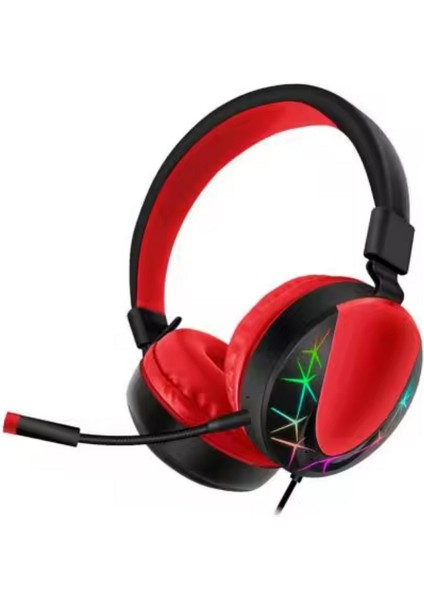 Akz 021 Kablolu Mikrofonlu Işıklı Oyuncu Kulaklığı Rgb Kırmızı