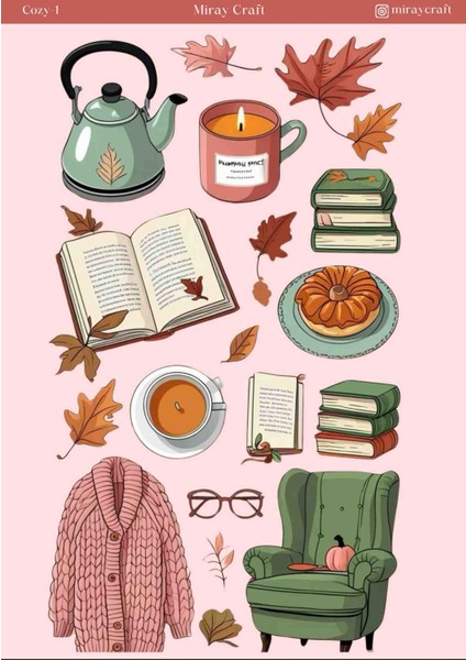 1 Adet Sıcak ve Huzurlu Anlar Temalı Sticker – 12X17 cm | Scrapbook, Bullet Journal, Planlayıcı ve Ajanda Için Özel Tasarım