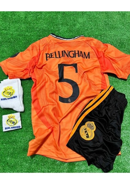 Reall-Madrid Bellingham Turuncu Yeni Sezon Çocuk 4lü Set Forma Çorap-Bileklik Hediyeli SM11