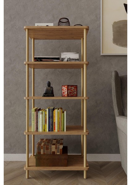5 Katlı Çok Amaçlı Ahşap Raf Kitaplık – 30X60X135 cm – Açık Raflı Düzenleyici Sistem