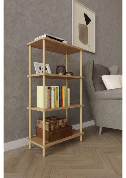 4 Katlı Ahşap Açık Raf Kitaplık – 30X50X104 cm – Çok Amaçlı Dekoratif Raf Ünitesi