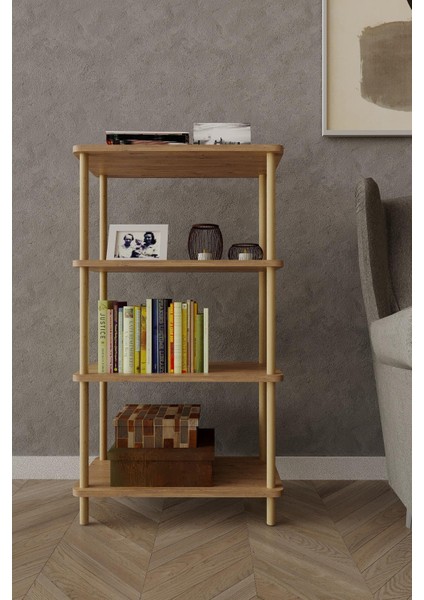 4 Katlı Ahşap Açık Raf Kitaplık – 30X50X104 cm – Çok Amaçlı Dekoratif Raf Ünitesi